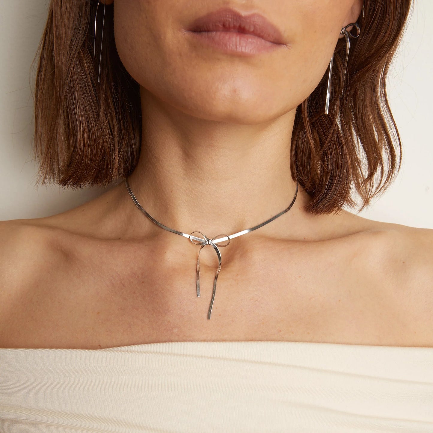 Jokabeth Jewelry Herringbone Bow Choker - Gold Vermeil or Rhodium Silver Adjustable Necklace