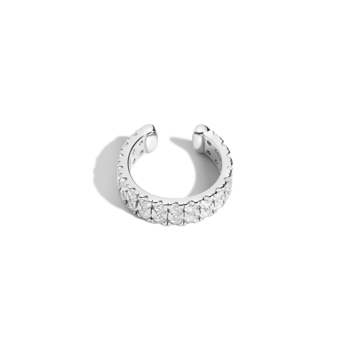 Jokabeth Jewelry Lab Grown White Sapphire Double Ear Cuff – worn on ear cartilage close-up