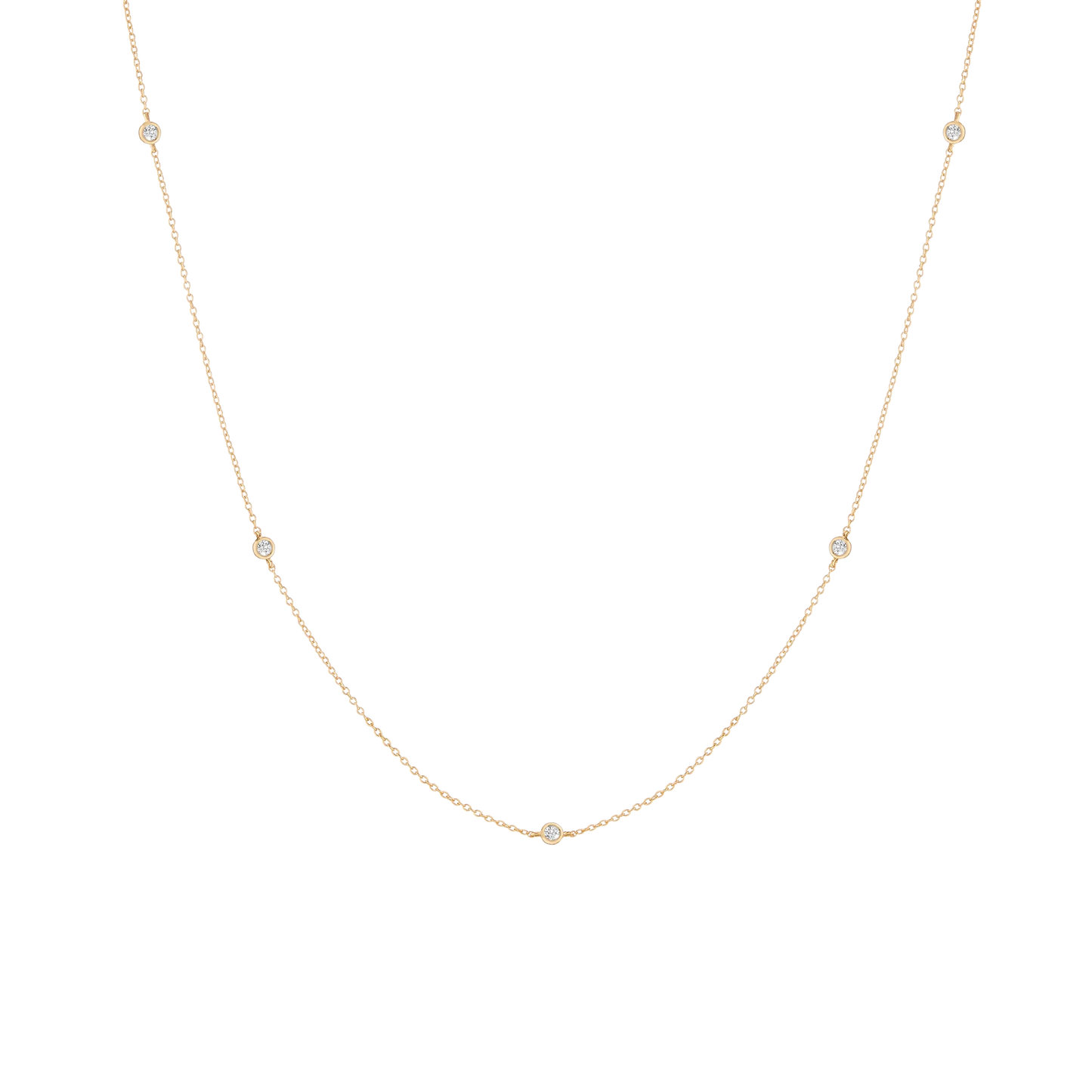 Jokabeth Jewelry lab grown white sapphire station necklace with gold bezel setting