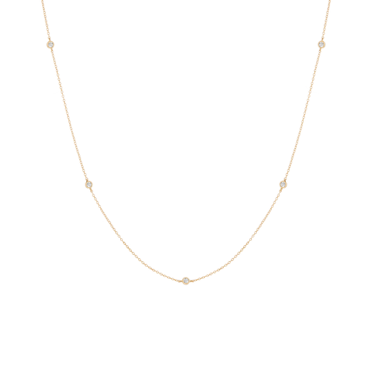 Jokabeth Jewelry lab grown white sapphire station necklace with gold bezel setting