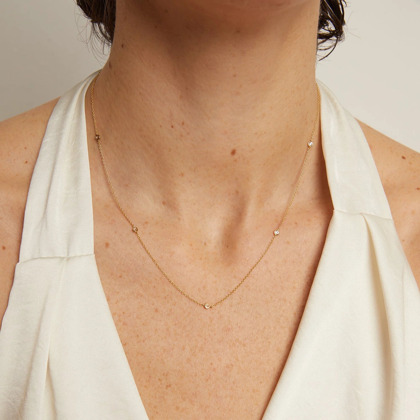 Jokabeth Jewelry Lab Grown White Sapphire Station Necklace – Gold Vermeil Bezel