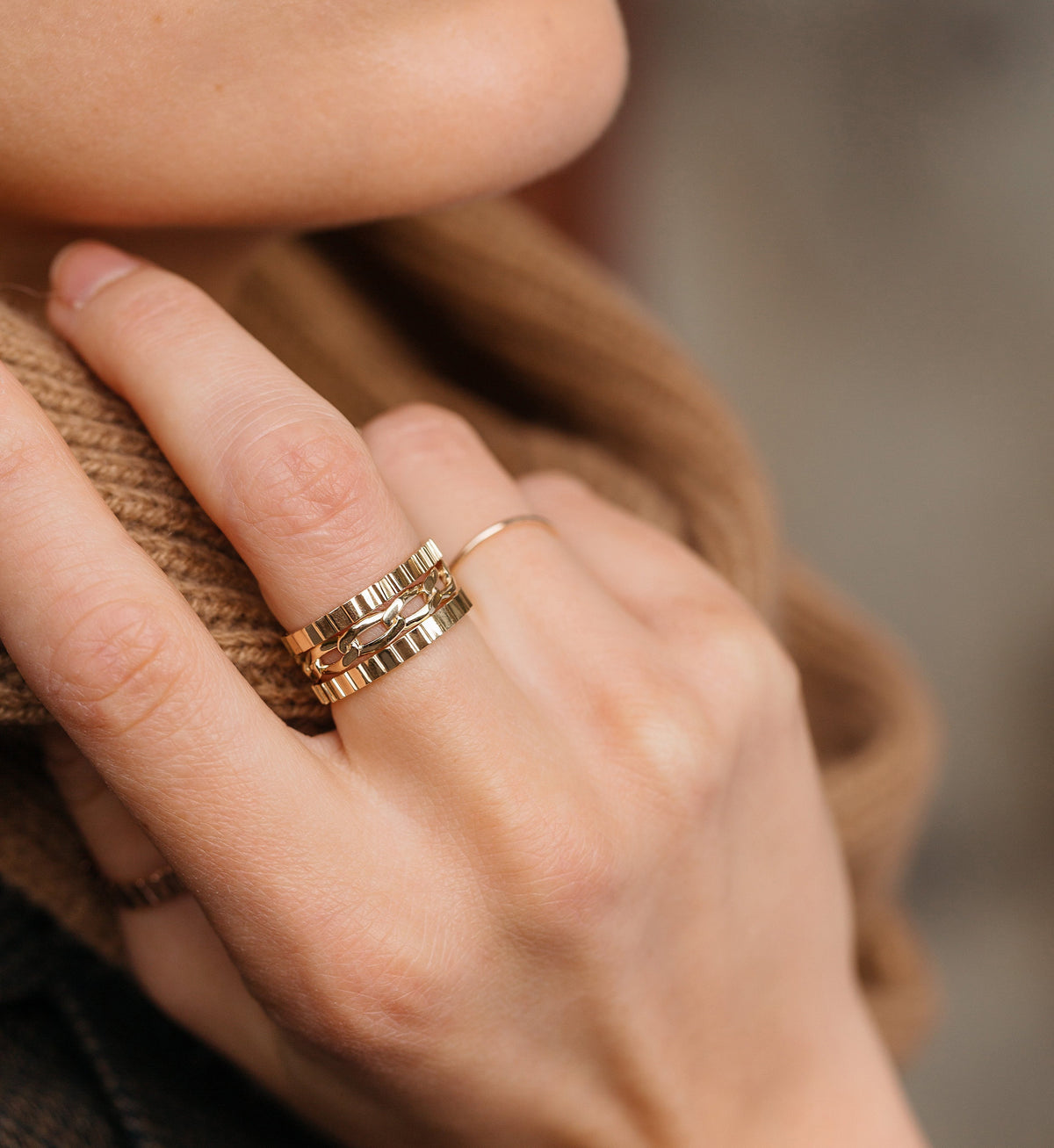 Jokabeth Jewelry Mini Infinity Ring – overhead shot gold vermeil finish