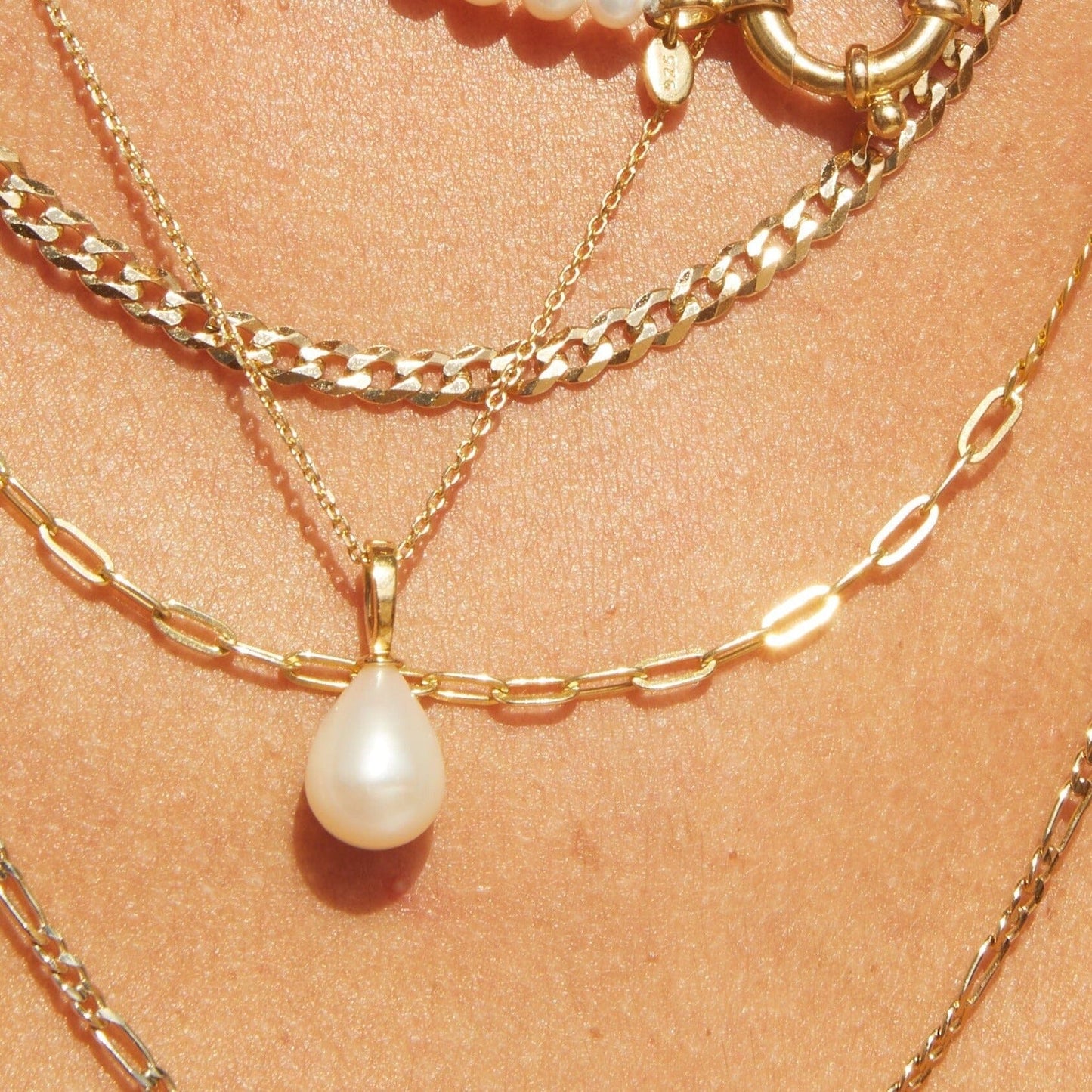 Jokabeth Jewelry Pearl Drop Necklace - Elegant Gold Vermeil Chain Pendant