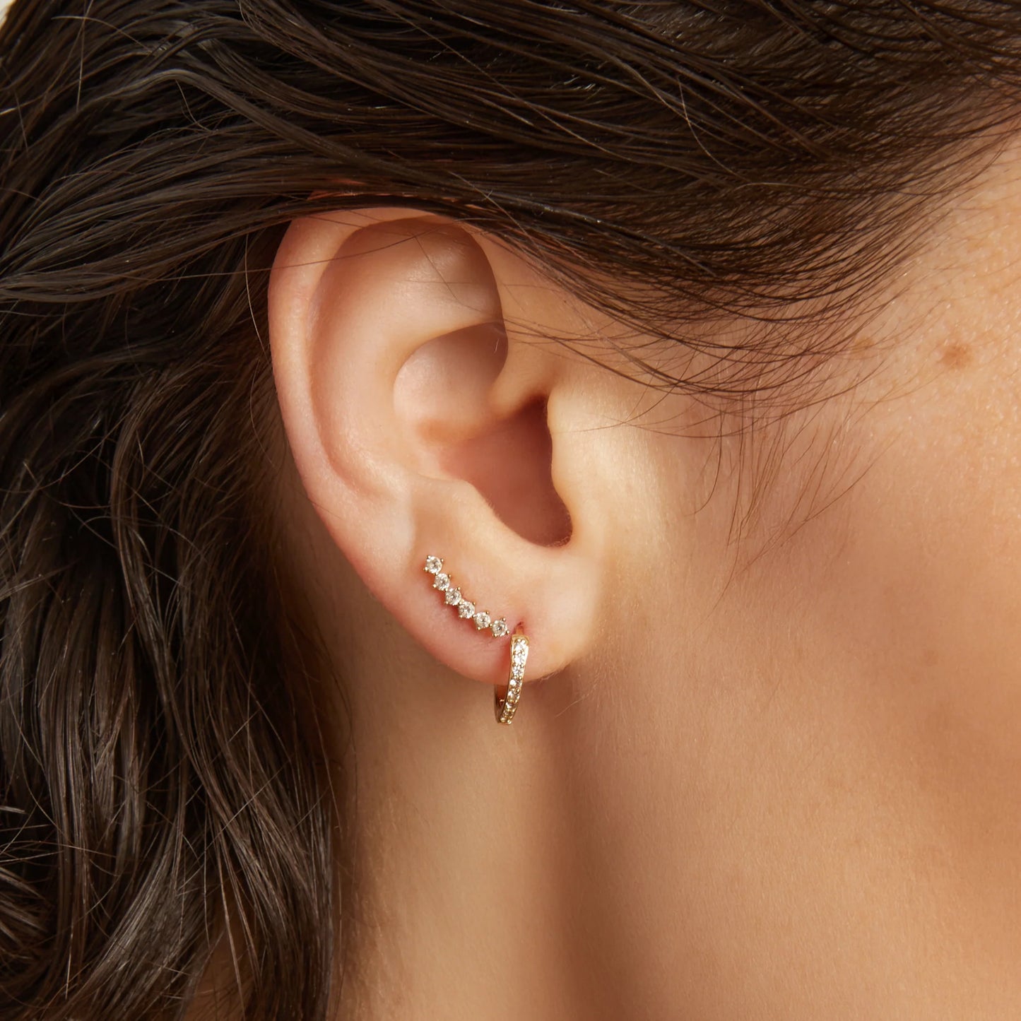 Jokabeth Jewelry Petite Lab Grown White Sapphire Huggie Earrings - Vermeil Hinged Hoops